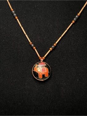 Vintage Cloisonné Elephant Pendant Necklace